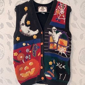 Tiara Petites Halloween Print Sweater Vest, size Small